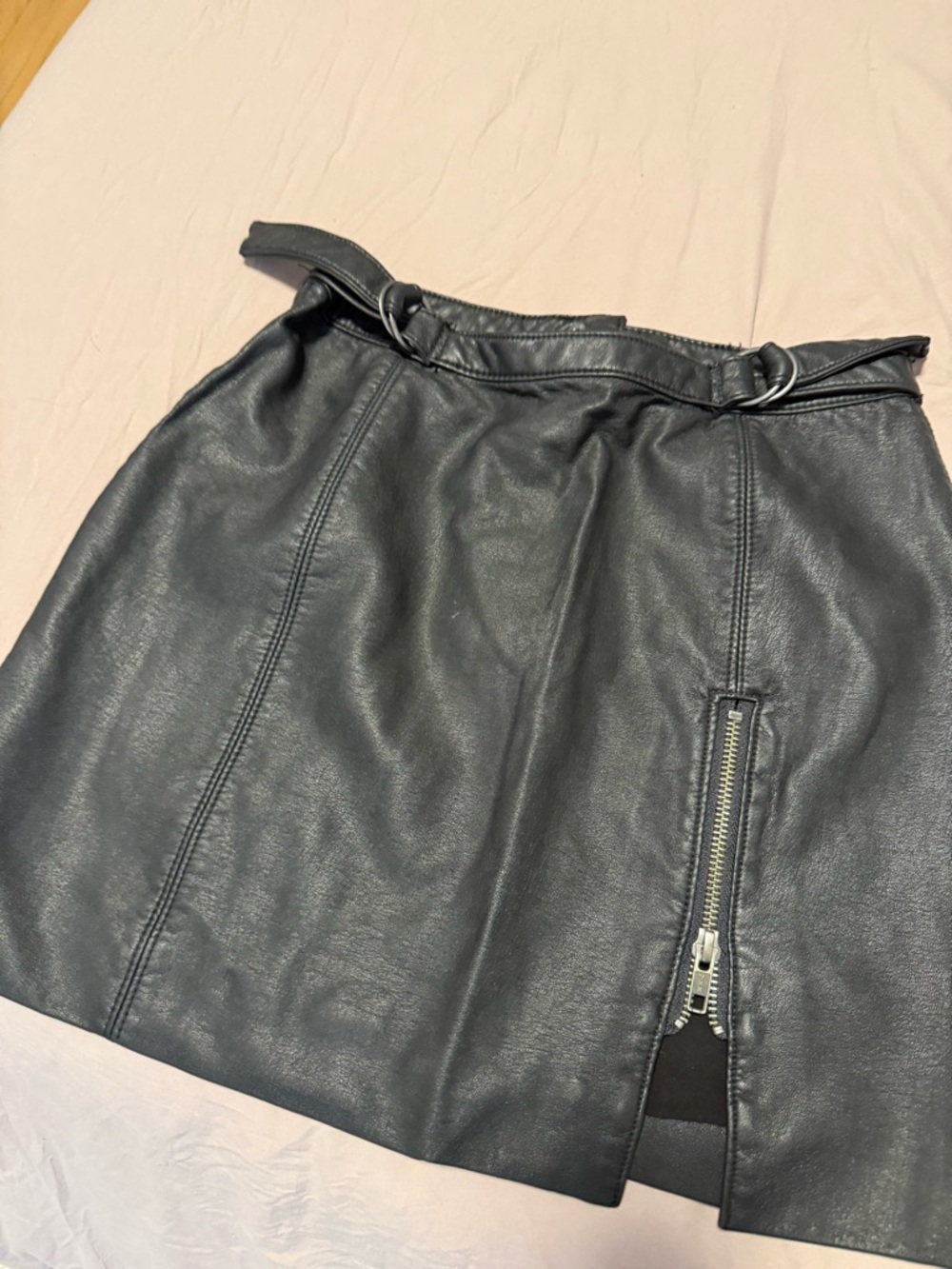 Black Faux Leather Mini Skirt with Front Zip